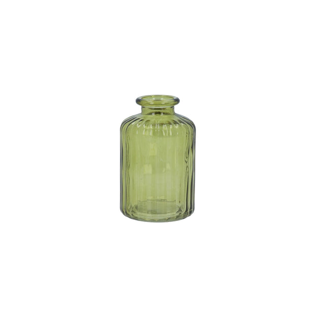 Olive Green Glass Ribbed Bud Vase