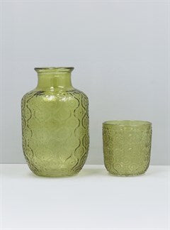 Carafe & Glass Set - Olive Green Daisy