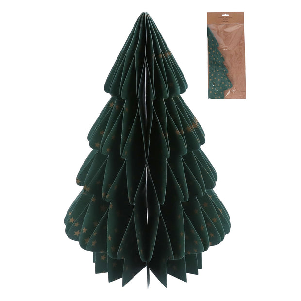 Paper Christmas Tree Ornament - Green With Gold Stars 30cm