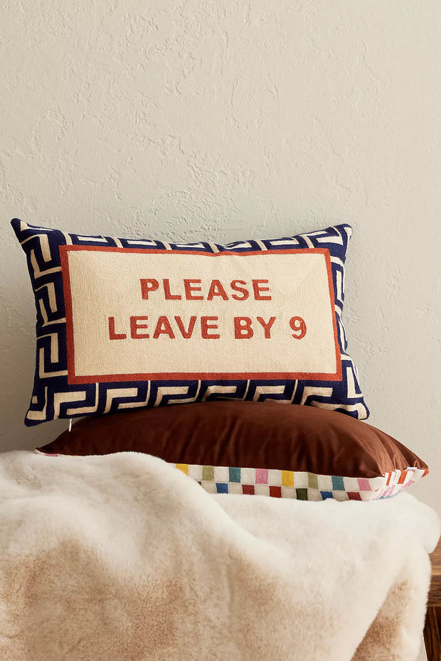 Rectangle Needlepoint Cushion - Please Leave By 9
