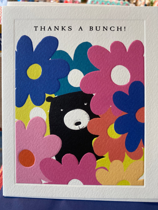 Thanks A Bunch Bear & Flowers Card