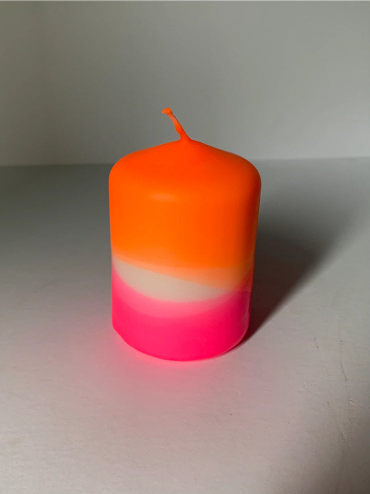 The Singing Rabbit Pillar Candle - Neon Orange & Neon Pink