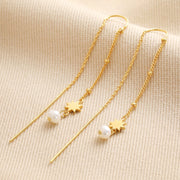 Thread Through Star And Pearl Chain Earrings