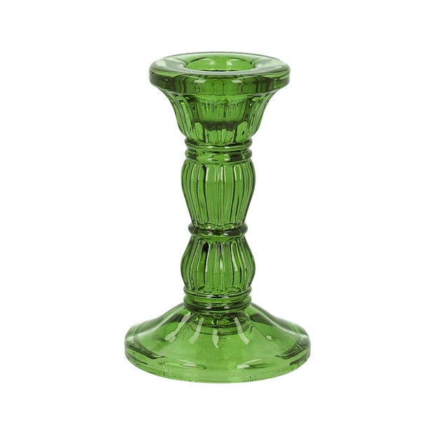 Moulded Glass Candlestick - Green