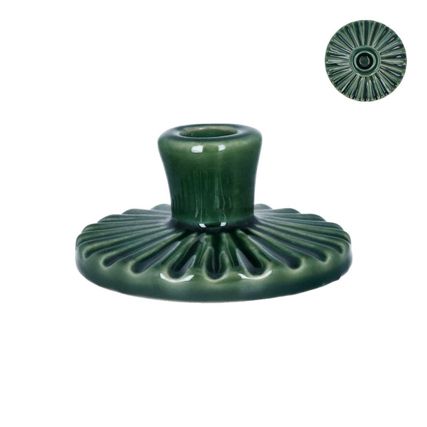 Round Ceramic Candle Holder - Dark Green