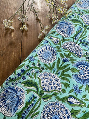 Twizzell Block Print Large Tablecloth - Green & Blue