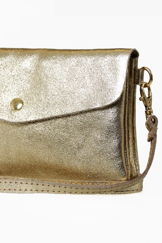 Leather Envelope Clutch - Gold