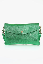 Leather Envelope Clutch - Metallic Green
