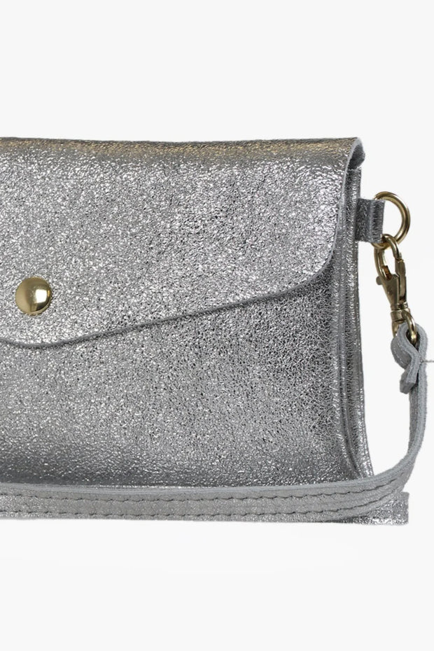 Leather Envelope Clutch - Silver