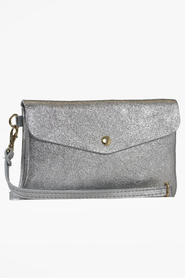 Leather Envelope Clutch - Silver
