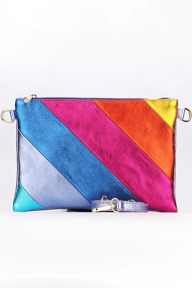 Leather Striped Rainbow Glitter Bag