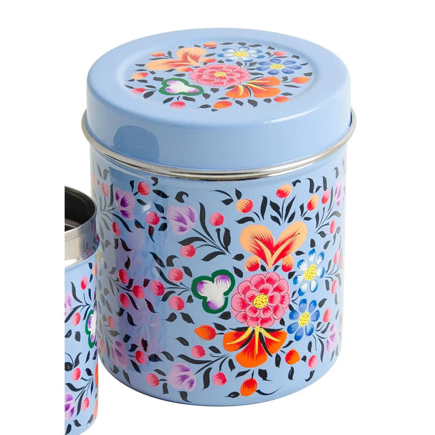 Hand Painted Enamel Tea Canister - Large