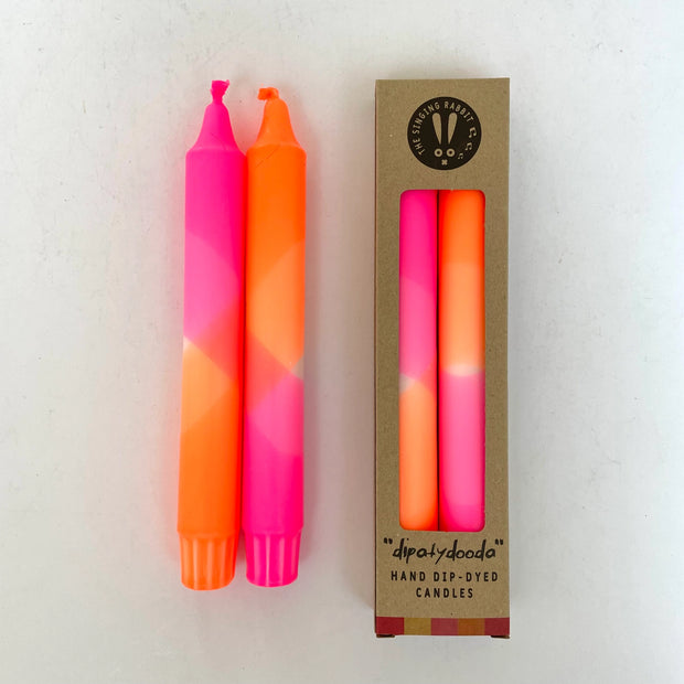 The Singing Rabbit 2 Dinner Candles - Neon Orange & Pink