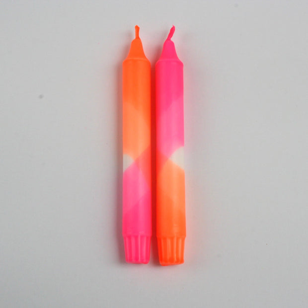 The Singing Rabbit 2 Dinner Candles - Neon Orange & Pink