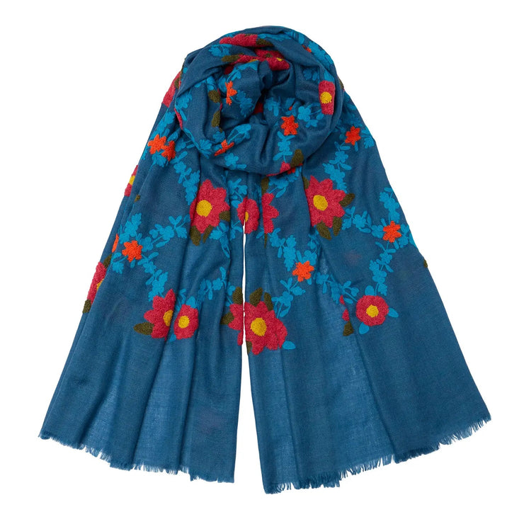 Mexican Flower Pashmina - Blue & Blue