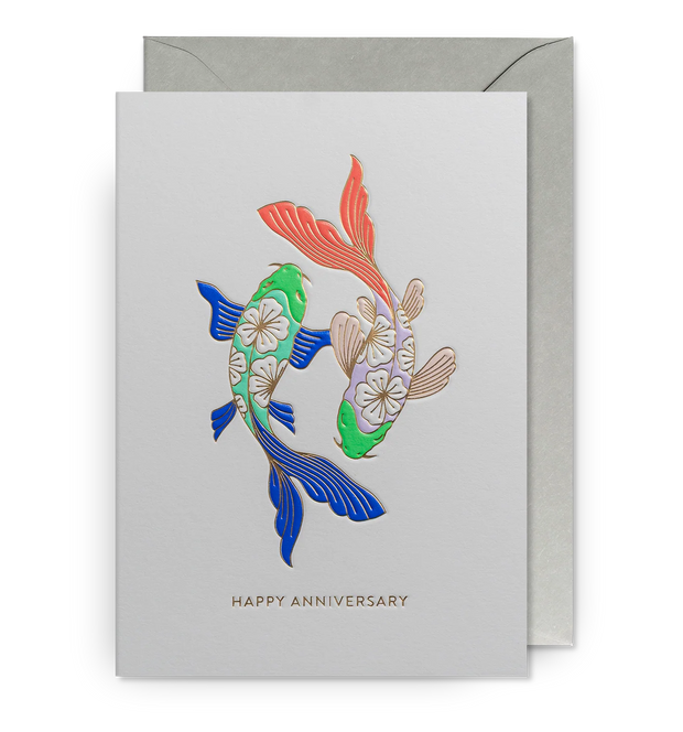 Happy Anniversary Floral Koi Fish Card