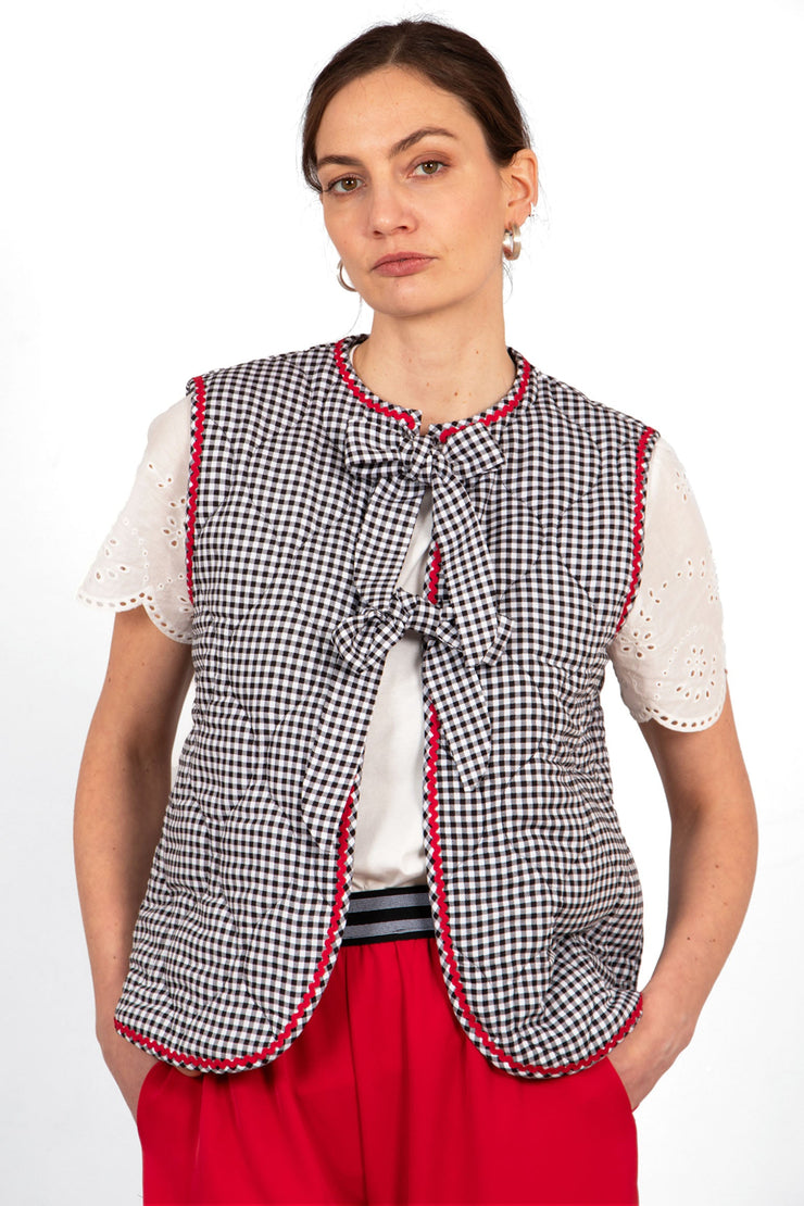 Noa Quilted Gilet - Black & White Gingham