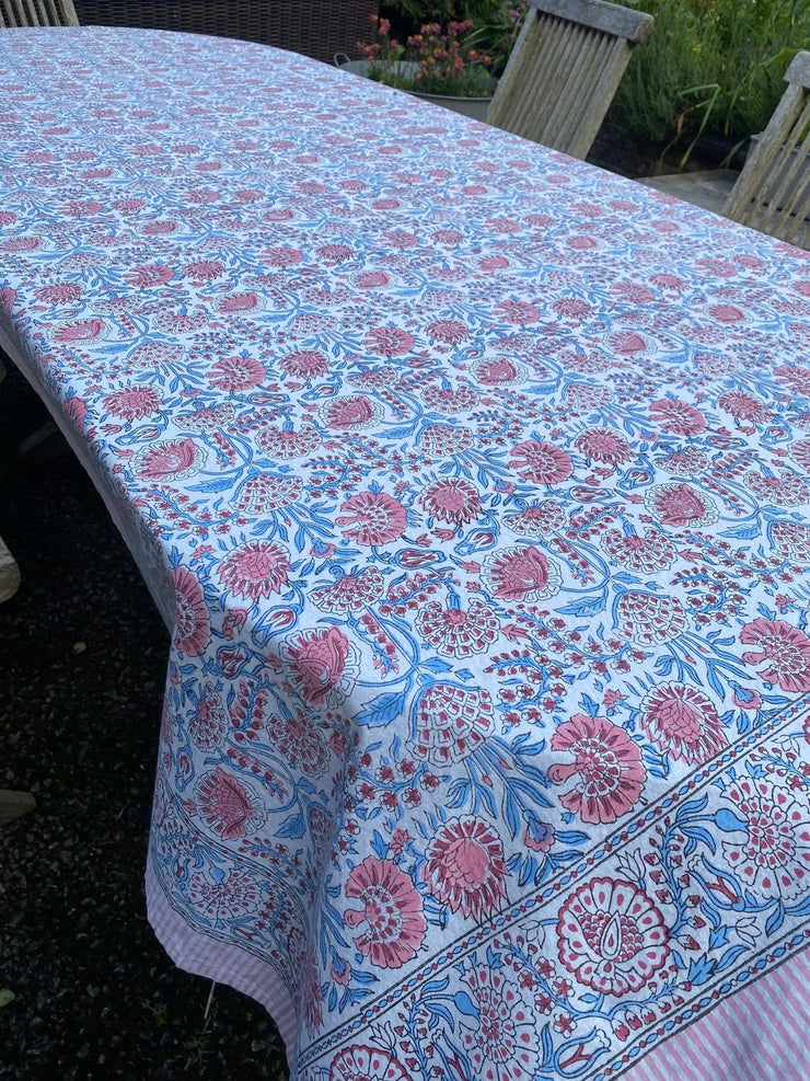 Twizzell Block Print Large Tablecloth - Pink & Blue