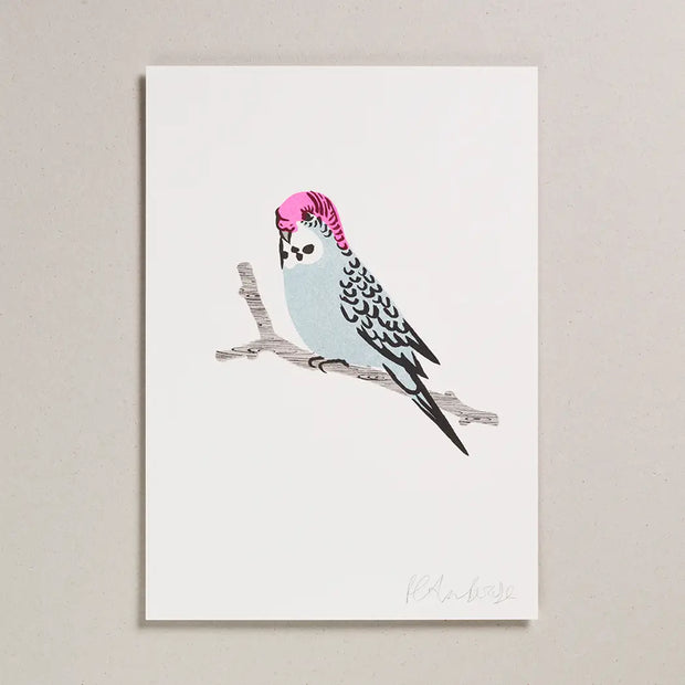 Petra Boase A4 Risograph Print - Blue Budgie