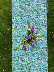 Twizzell Block Print Large Tablecloth - Green & Blue