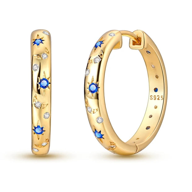 Gold Hoop Earrings with Stars & Moons