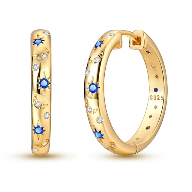 Gold Hoop Earrings with Stars & Moons