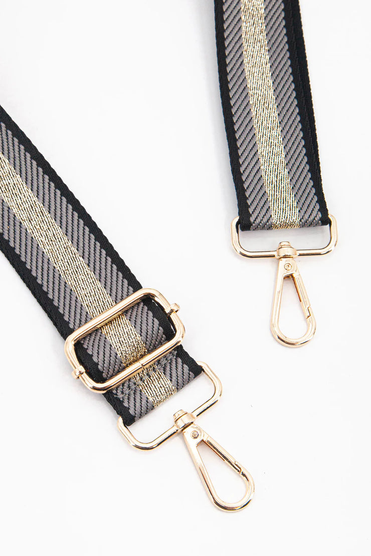 Cailean Woven Bag Strap - Grey Silver Stripe