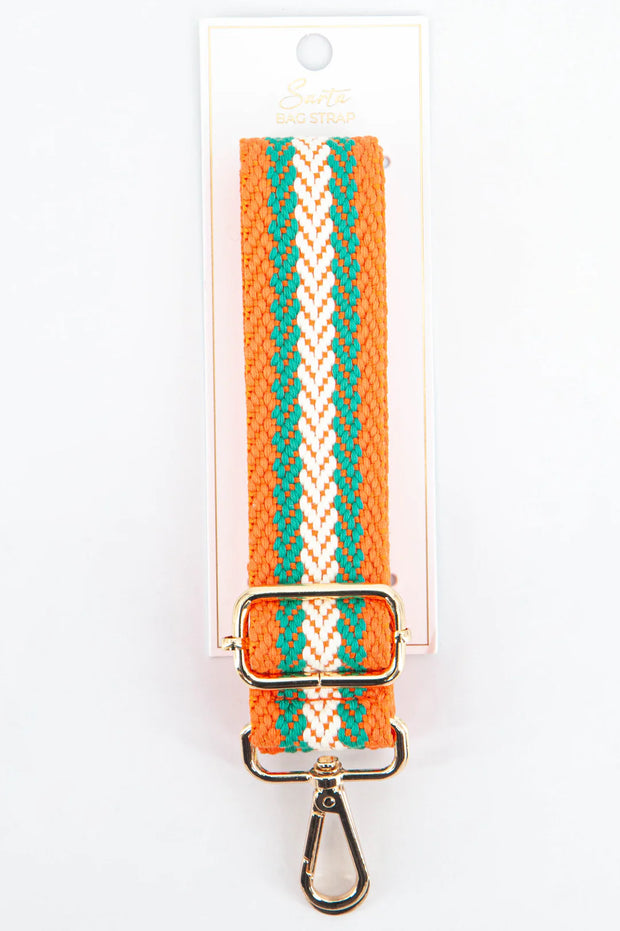 Woven Contrasting Stripes Bag Strap Orange & Green