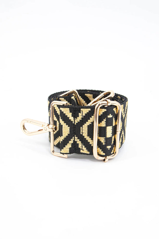 Wide Gold & Black or Cream Jacquard Bag Strap