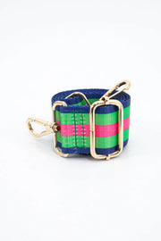 Contrasting Colourblock Striped Bag Strap in Green & Pink