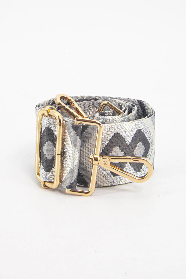 Ronda Woven Bag Strap - Grey, Aztec Metallic