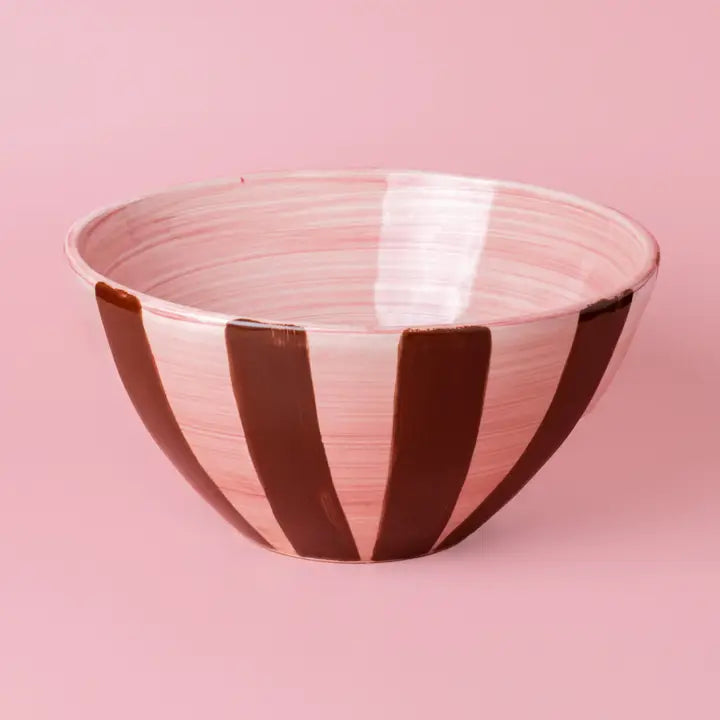 Tierra Cocida Ceramic Salad Bowl - Chocolate Brown and Pink