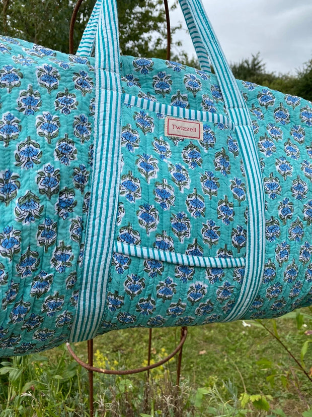 Twizzell Indian Block Print Weekend Bag - Turquoise & Blue