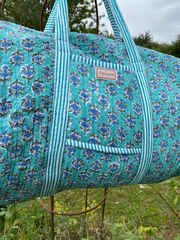 Twizzell Indian Block Print Weekend Bag - Turquoise & Blue