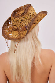 Distressed Cowboy Hat with Trim and Coins