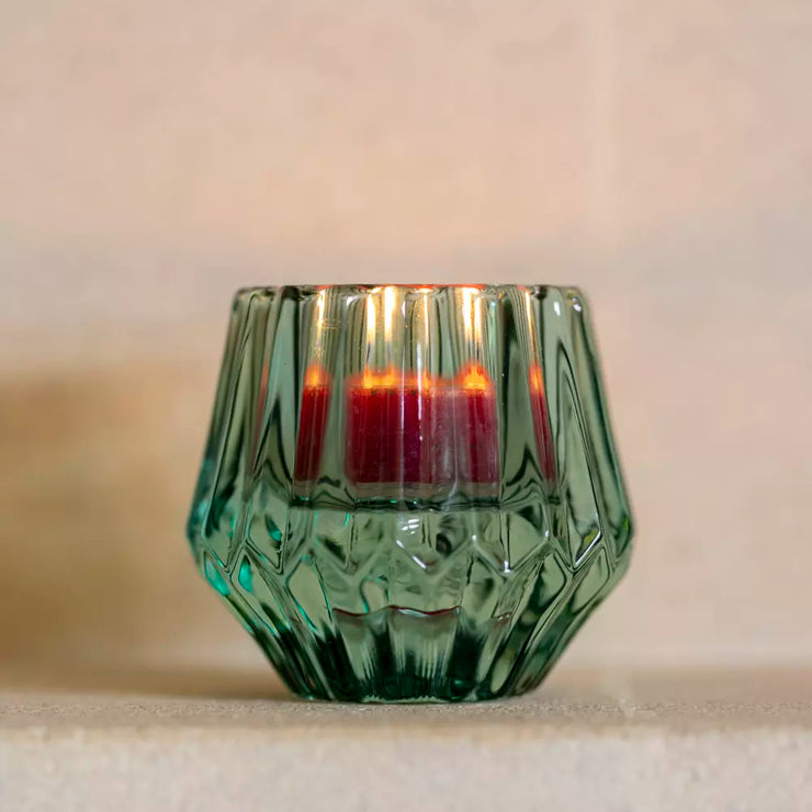 Glass Candleholder Duo - Green