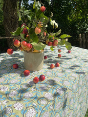 Twizzell Block Print Medium Tablecloth - Olive and Turquoise