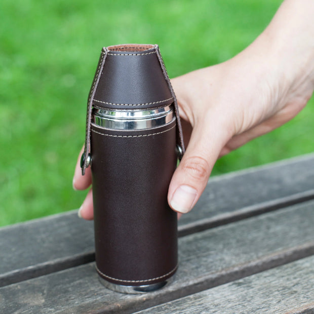 Leather Camping Flask Set