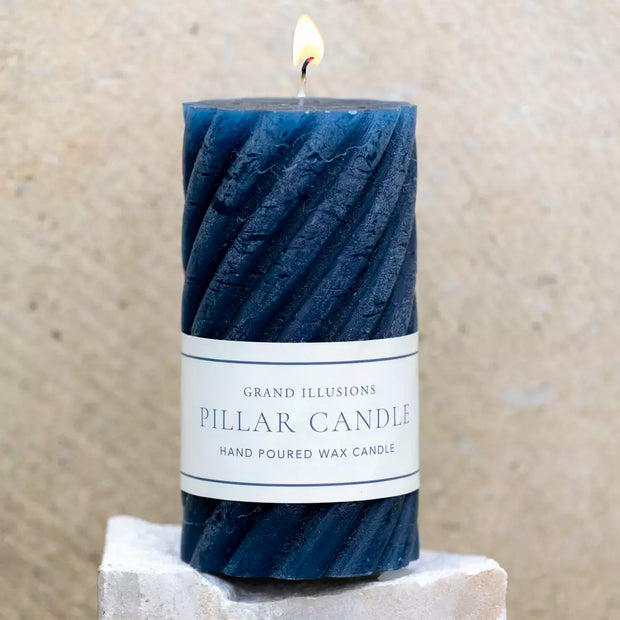 Rustic Twisted Pillar Candles - Inky Blue