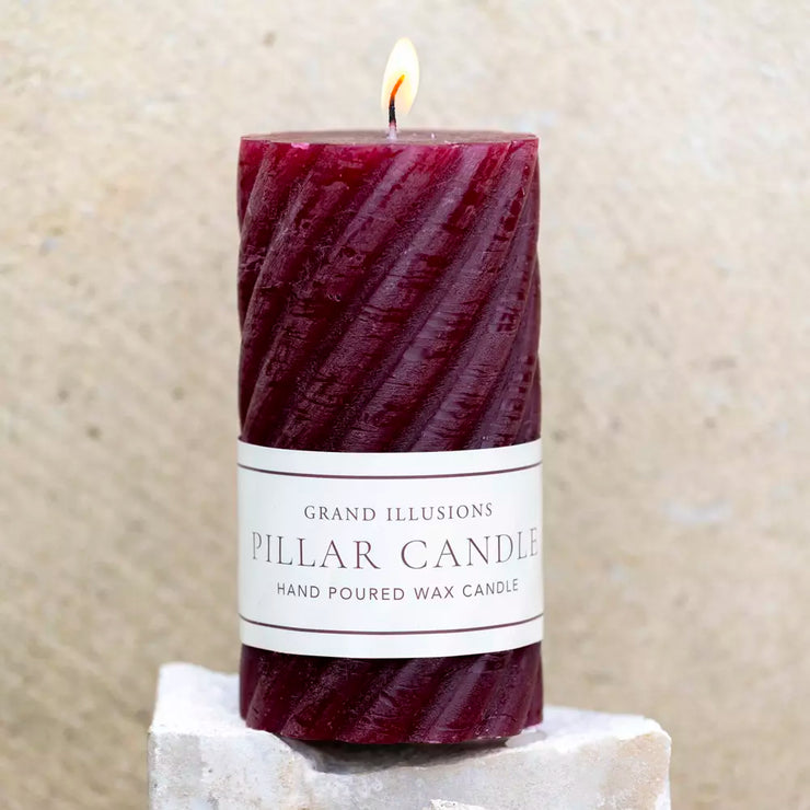 Rustic Twisted Pillar Candles - Plum