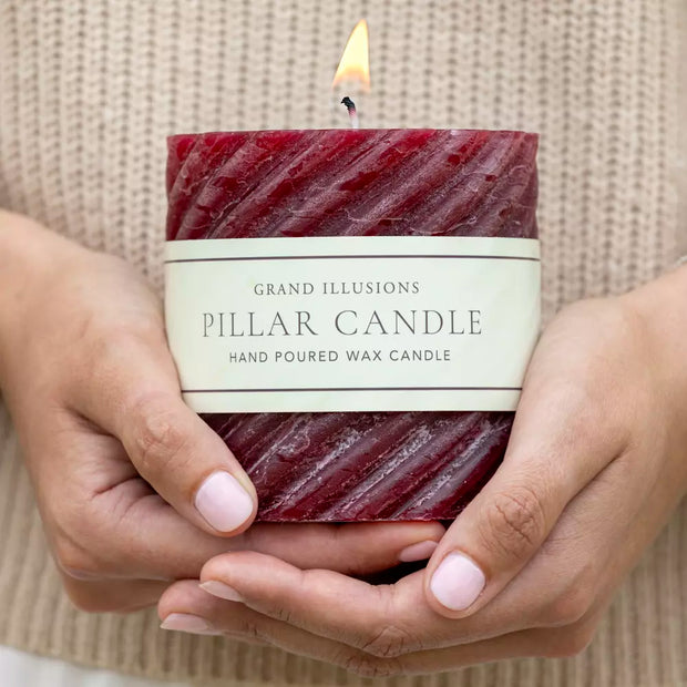 Rustic Twisted Pillar Candles - Plum