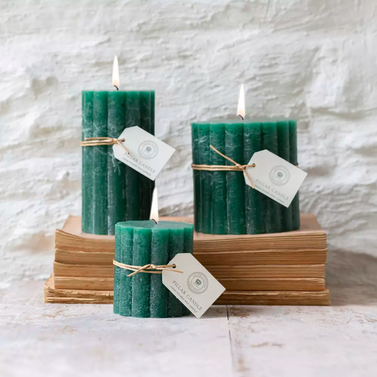 Rustic Scalloped Pillar Candles - Emerald