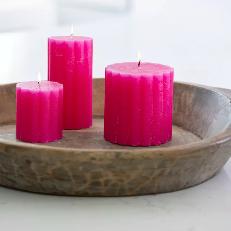 Rustic Scalloped Pillar Candles - Fuchsia