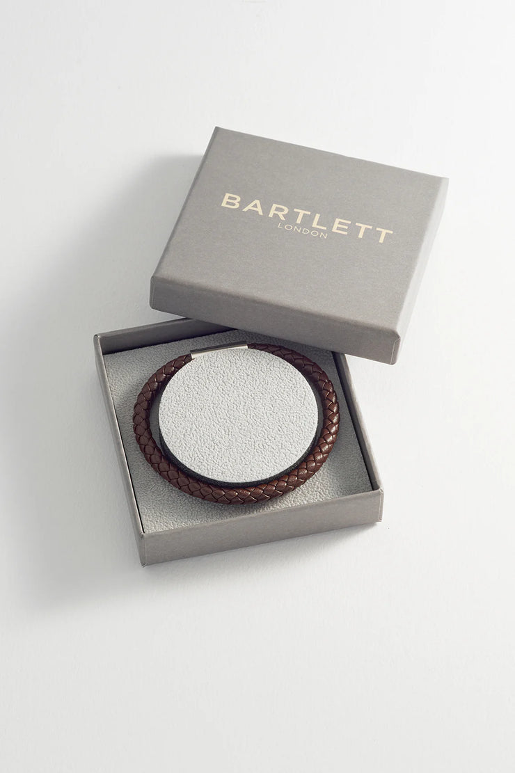 Bartlett Men's Leather Single Plaited Wrap Bracelet - Brown