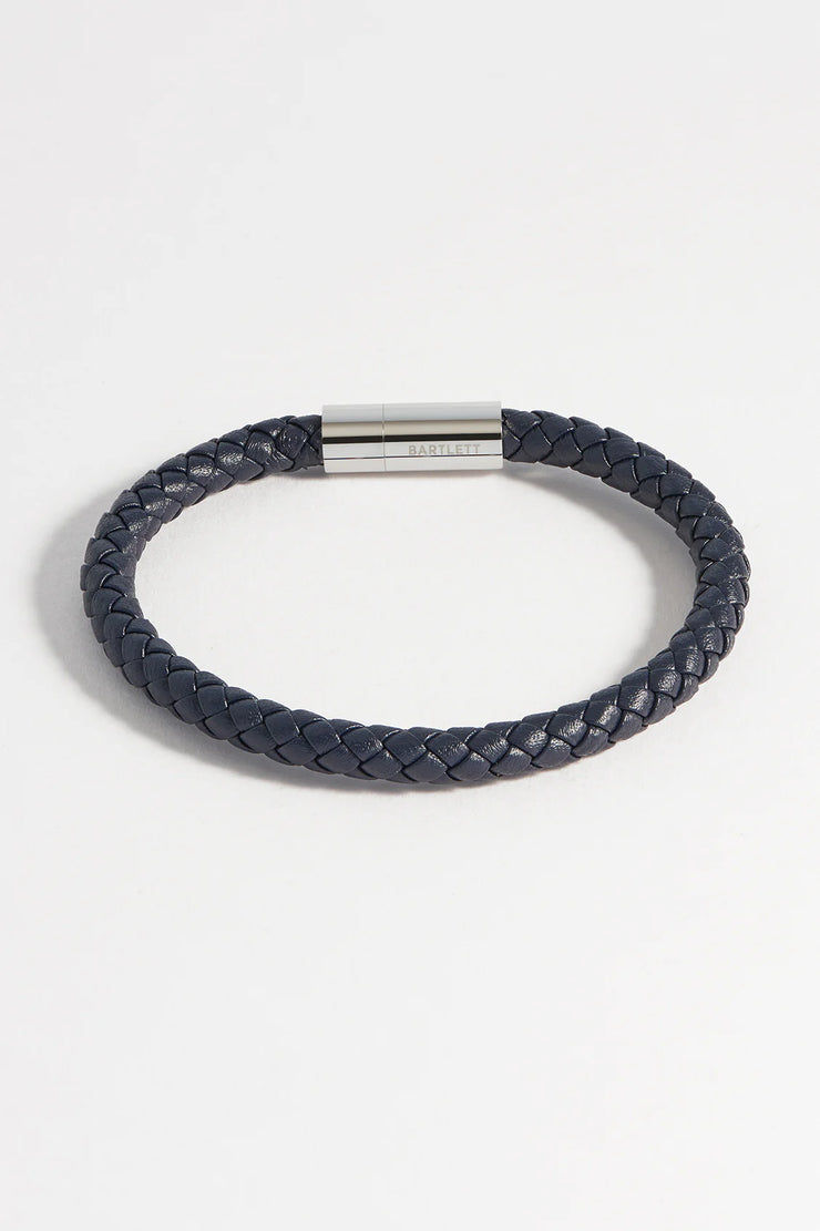 Bartlett Men's Leather Single Plaited Wrap Bracelet - Navy