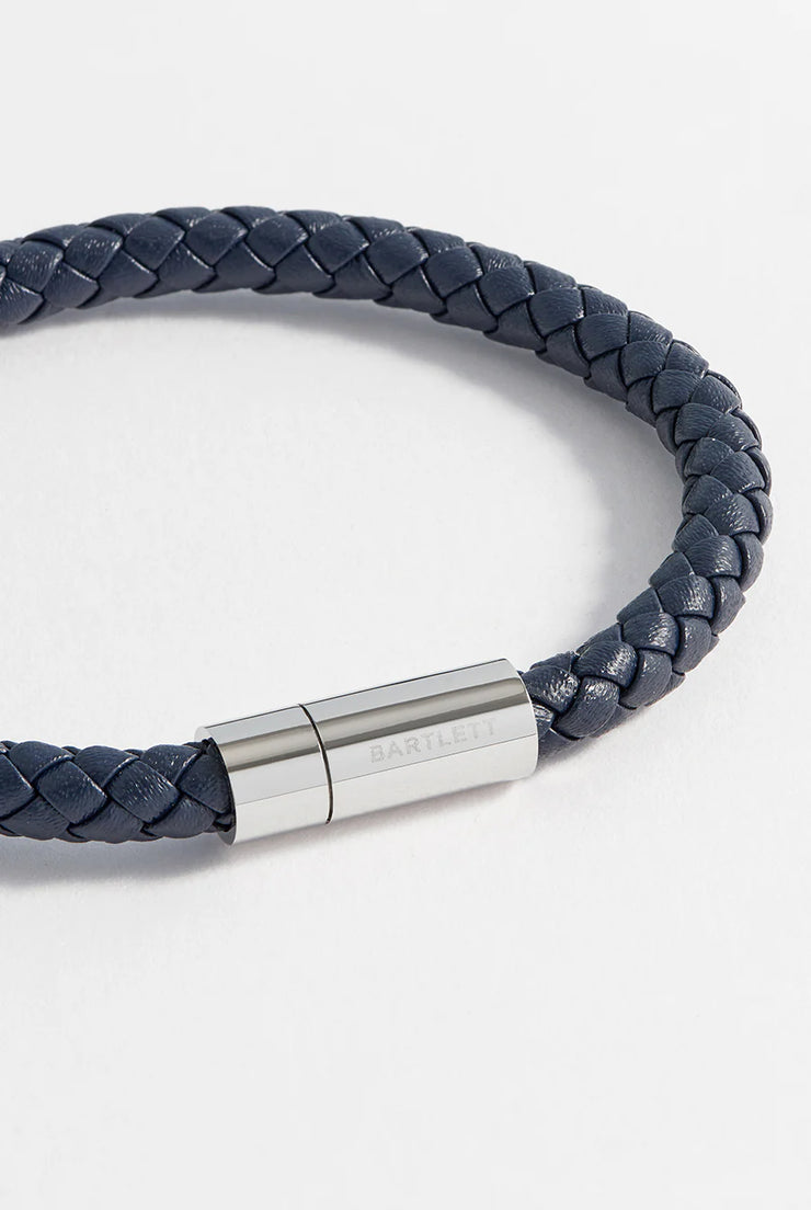 Bartlett Men's Leather Single Plaited Wrap Bracelet - Navy