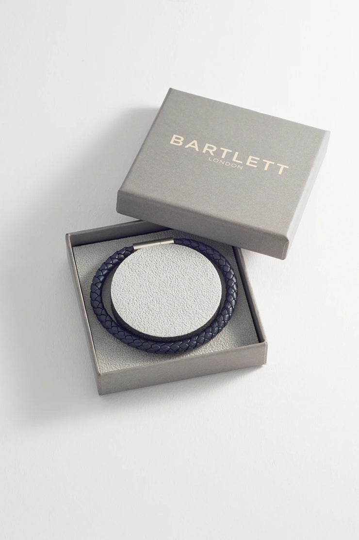 Bartlett Men's Leather Single Plaited Wrap Bracelet - Navy