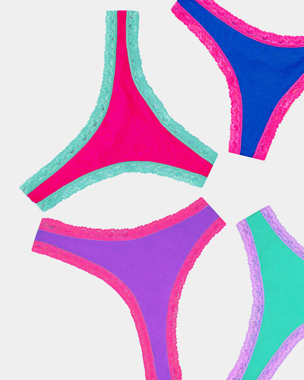 Stripe & Stare Thong Box of 4 - Bright Contrasts