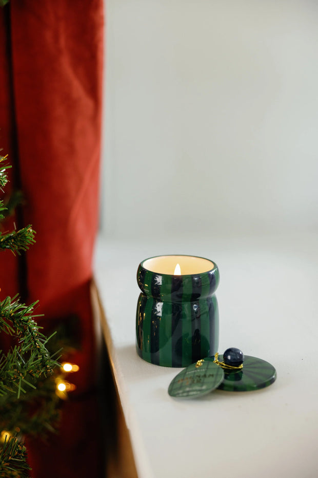 Cabana Striped Ceramic Candle - Balsam Fir