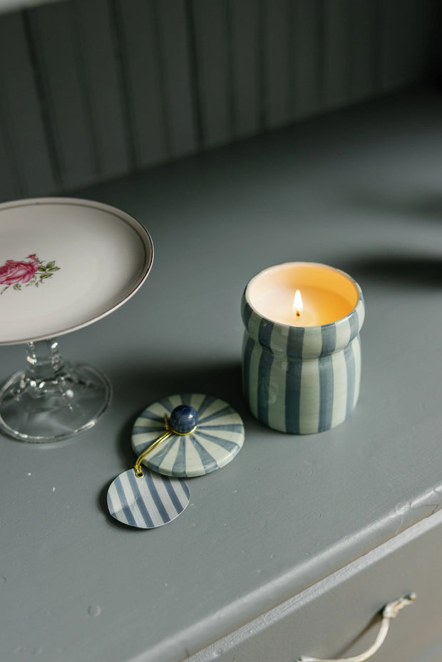 Cabana Striped Ceramic Candle - Warm Cider